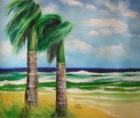 Landscape - Palm Trees In Storm - Oil On Canvas