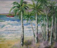 Landscape - Palm Trees And White Currents - Oil On Canvas